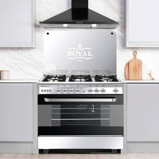 Royal Jazz Gas Stove, 5 Burners, Stainless Steel, 90×60 cm – Model 2010306