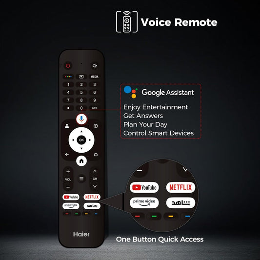 Haier 50 Inch 4K UHD Smart Google TV - Dolby Audio - Stereo Speaker - MEMC/VRR/ALLM - 2+32GB RAM/ROM - Voice Control - HDR10 - Chromecast- HDMI 2.1 - Bezel-Less Design H50K80EU