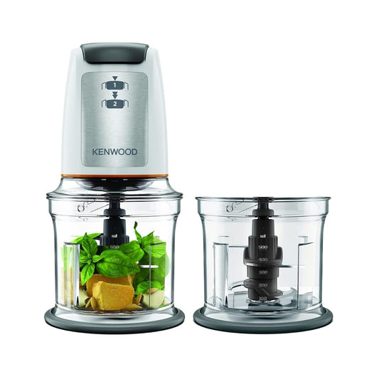 Kenwood Chopper 500W Electric Food Chopper With 2 X 500Ml Bowl, Dual Speed, Stainless Steel Quad Blade, Multi Mayo Mayonnaise Attachment, Spatula, Ice Crush Function Chp61.200Wh White