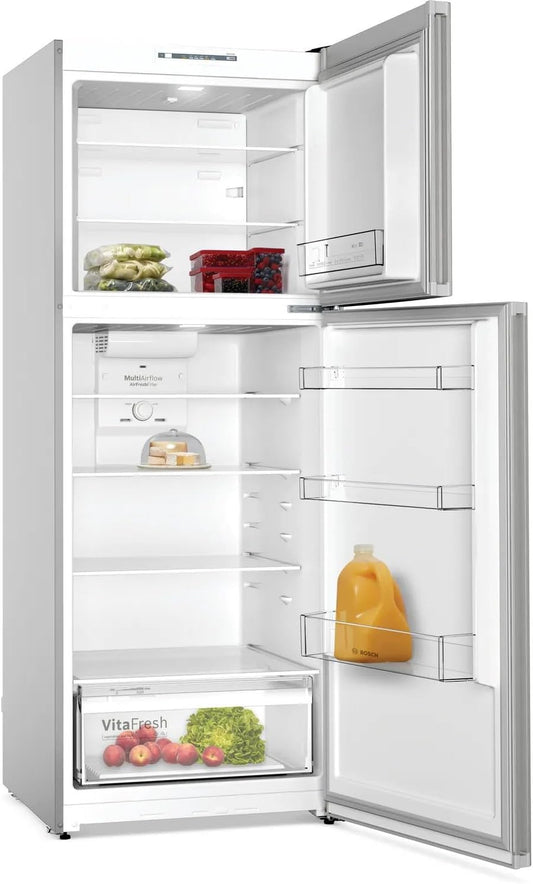 Bosch Series 4 Refrigerator, 453 L with freezer at top 186x70cm Stainless steel, KDN55NL2E8