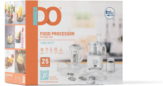 IDO Food Processor - 1000W - 25 Functions - White - 2 Years Warranty FP1000-WH