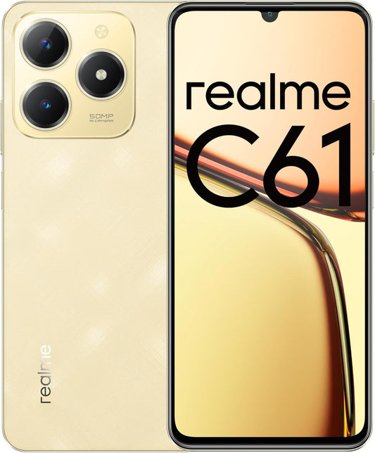 ريلمي C61 – شريحتين، 6 جيجابايت رام، 128 جيجابايت تخزين، 4G (ذهبي لامع)