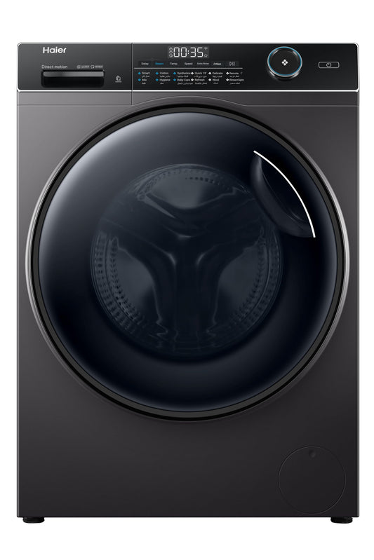 Haier Washing Machine,8 KG Front Loading 525 mm Super Drum, Direct Motion Inverter Motor, WiFi Haismart, Laser Welding, Steam, Dark Silver, HW80-B14959S8TU1