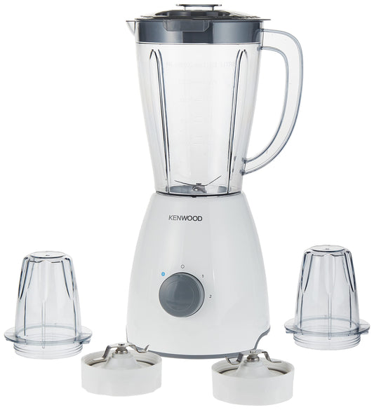 Kenwood Blender 400W Smoothie Blender/Smoothie Maker 1.5L Plastic Jar With Grinder Mill, Chopper Mill, Ice CrUSh Function White, BLP10.C0WH