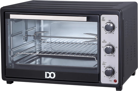 IDO Toaster Oven with Rotisserie for Toasting, Baking and Broiling - 45L - 1800W - Double Glass - Multifunction – TO45SG-BK - Black - 2 Years Warranty