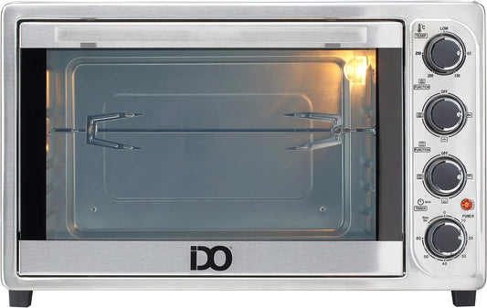 IDO Toaster Oven with Rotisserie for Toasting, Baking and Broiling - 50L - 2000W - Double Glass - Multifunction – TO50DG-SV - Silver - 2 Years Warranty